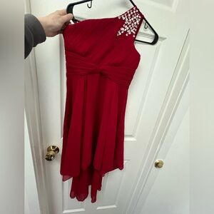 Girls size 10 Elegant Red one shoulder Dress with Embellishments